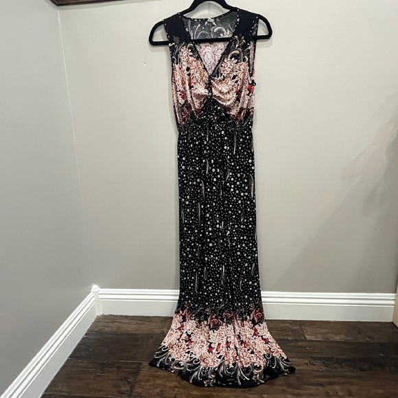 Womens Silk Blend Maxi Dress Floral Print Sleeveless Casual Long Dress Size L‎ - Picture 1 of 9